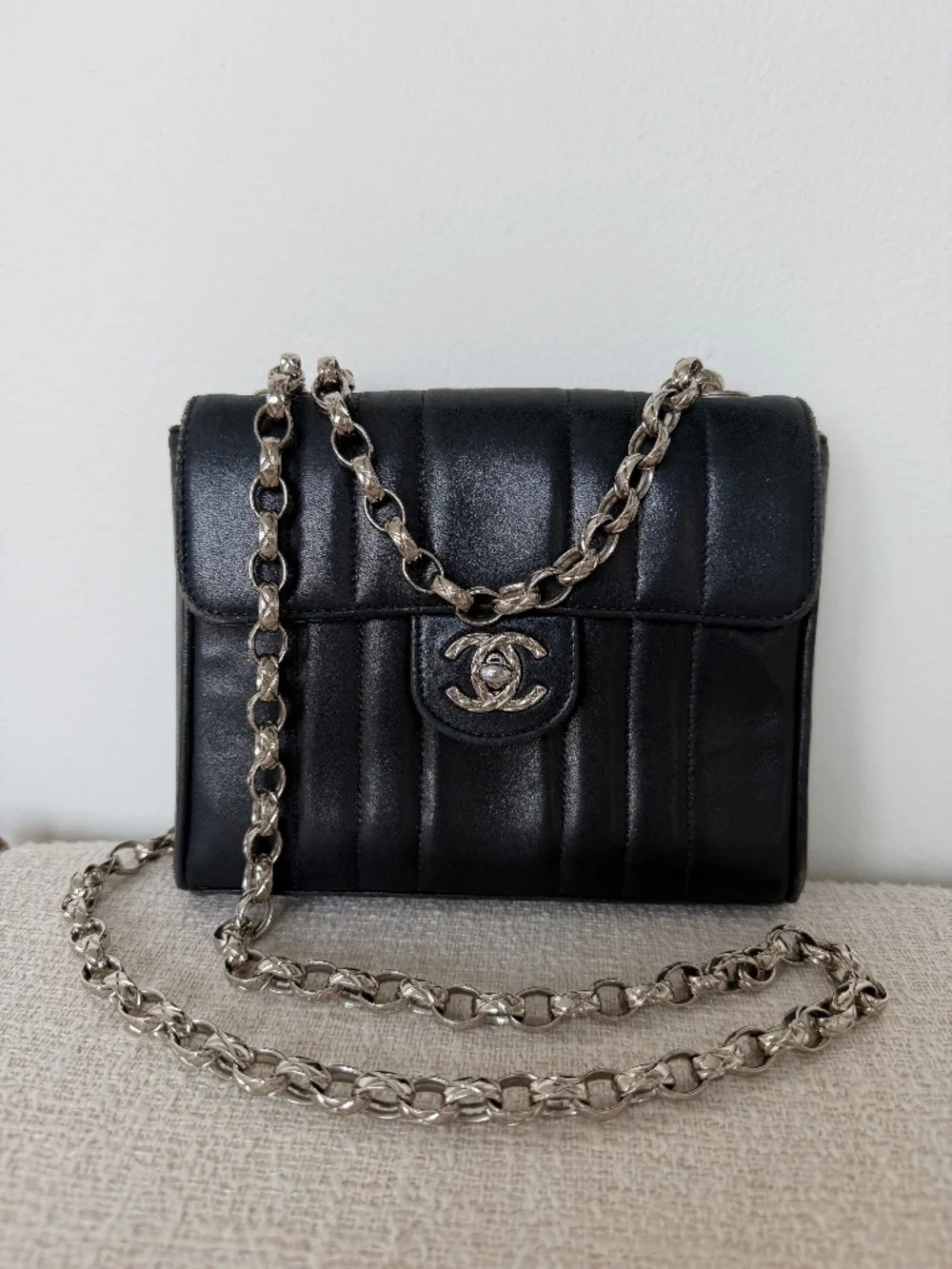 Chanel Mini Square Black Leather Crossbody Bag Vintage Rare